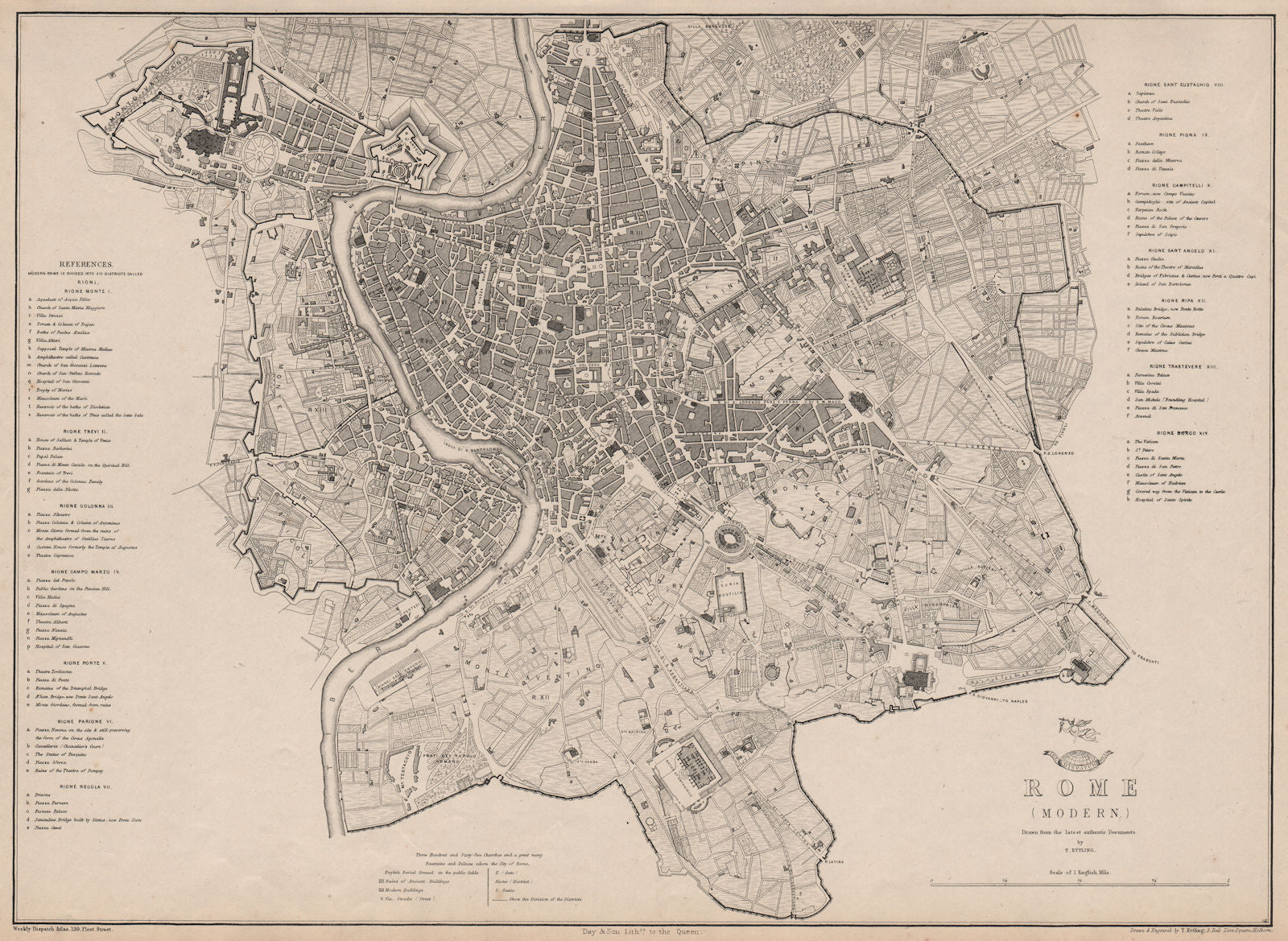 ROME (MODERN). Large town/city plan by T. ETTLING. Dispatch Atlas 1863 old map